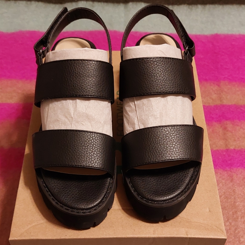 BC Footwear Black Leather Double Strap Sandal